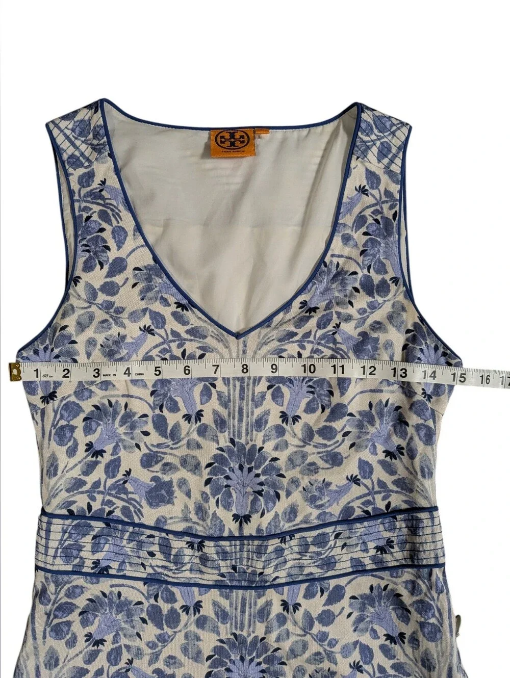 TORY BURCH Women's Mini Silk Cotton Dress Size XS White And Blue